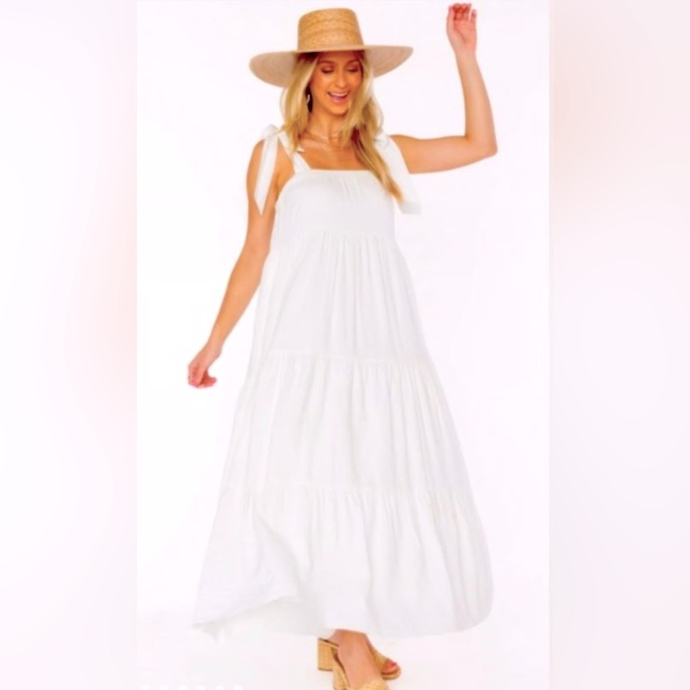 HAUTE HIPPIE bow straps boho white maxi dress Cottagecore coquette spring